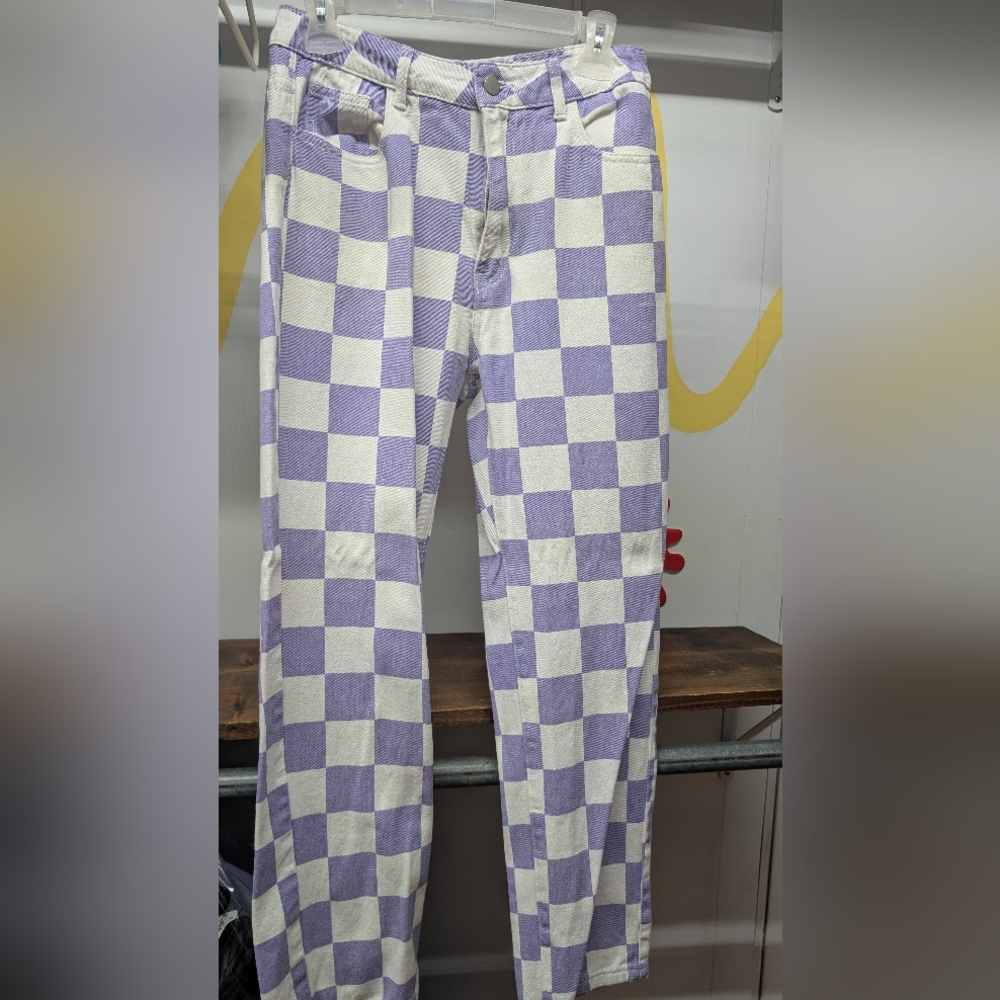 Purple and White Checkered Pants